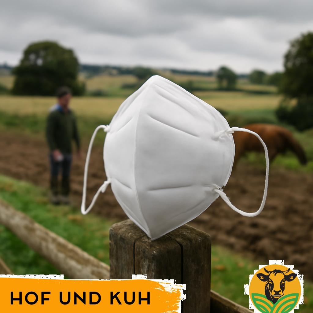 ALT Text: Verschiedene Gesichtsschutzmasken, die in der deutschen Landwirtschaft zum Schutz vor Staub und Allergenen eingesetzt werden.