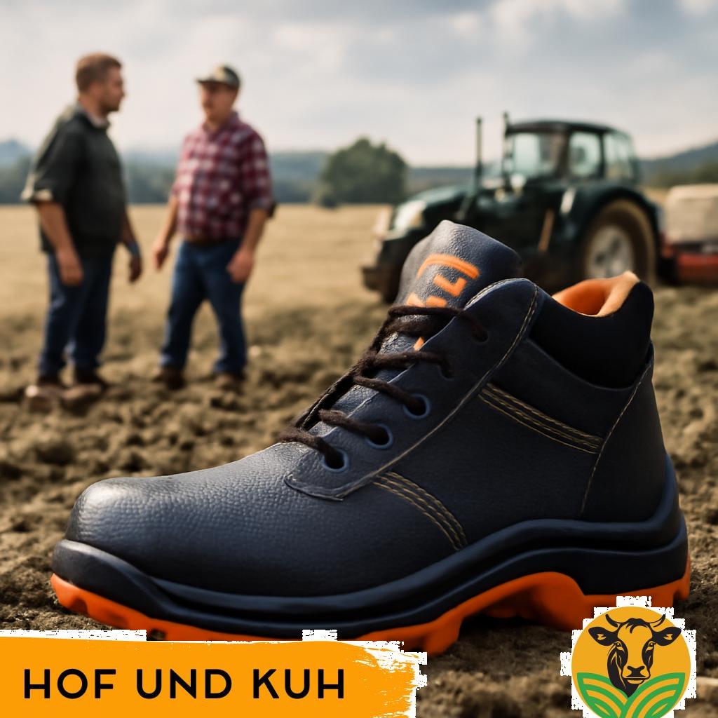 ALT Text: Spezielle Sicherheitsschuhe für die deutsche Landwirtschaft zum Schutz bei der Arbeit im Feld und Stall.