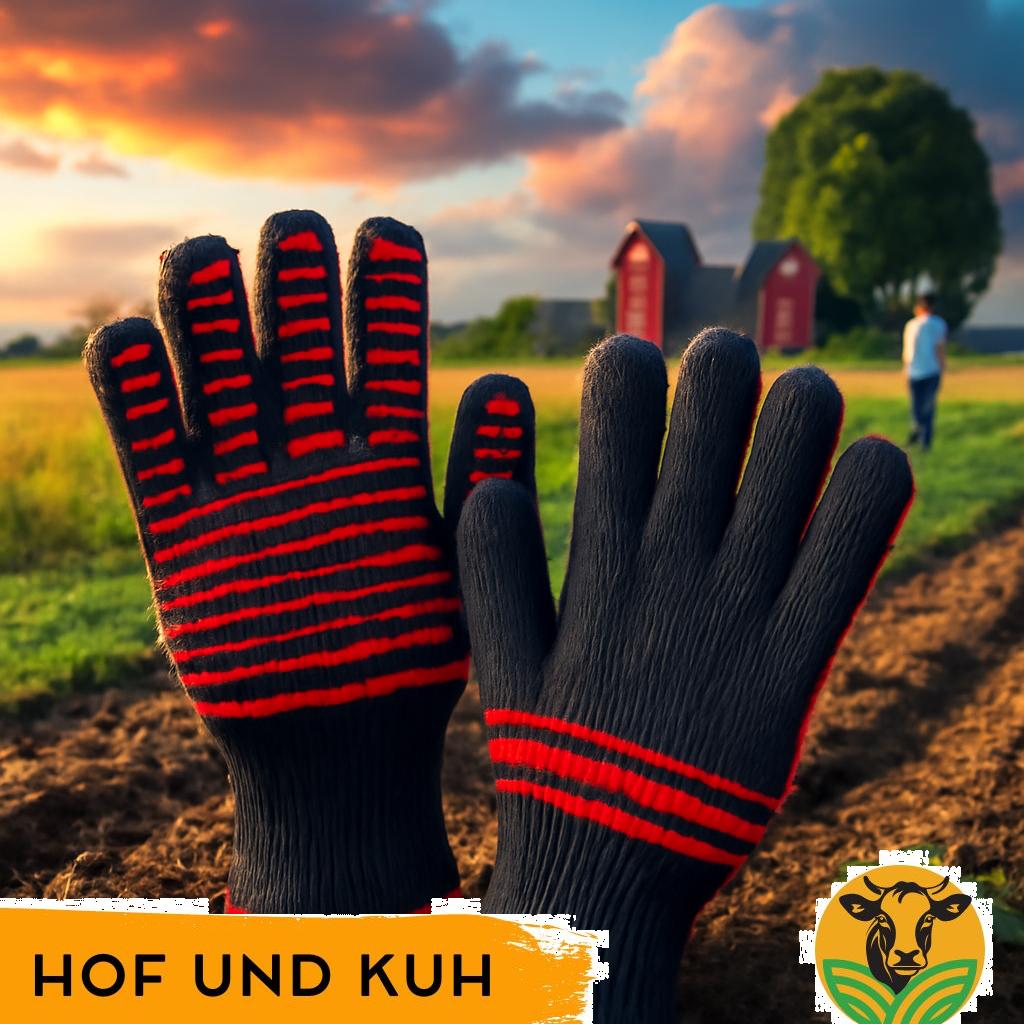 ALT-Text: Hitzeabweisende Handschuhe aus robustem Material für den Einsatz in der deutschen Landwirtschaft, schützen Hände vor hoher Temperatur bei der Feldarbeit.